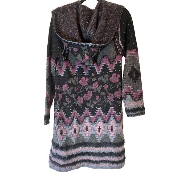 Vertigo Hooded Cardigan Sweater Floral & Geometric Pattern Small - Picture 2 of 8